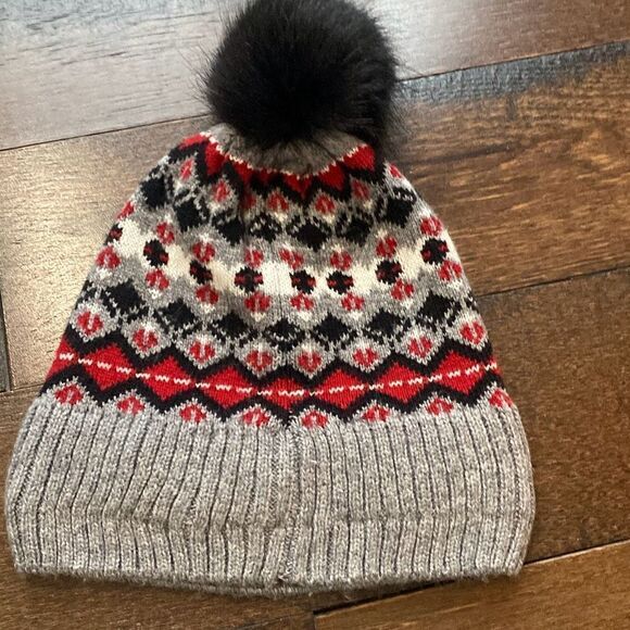 Vera Bradley beanie toboggan pom Pom red gray black winter - Picture 4 of 7